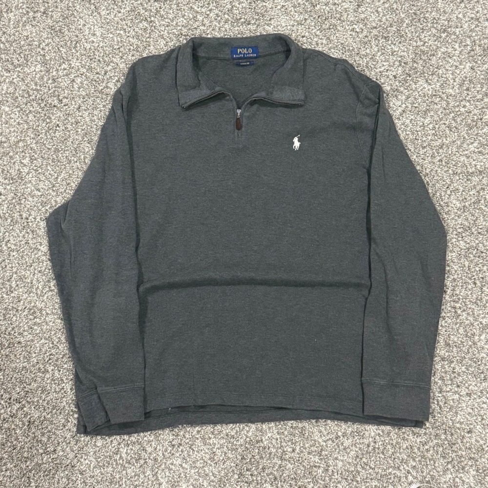 Polo Ralph Lauren Estate Rib Quarter Zip Pullover Charcoal Grey Mens XL Preppy